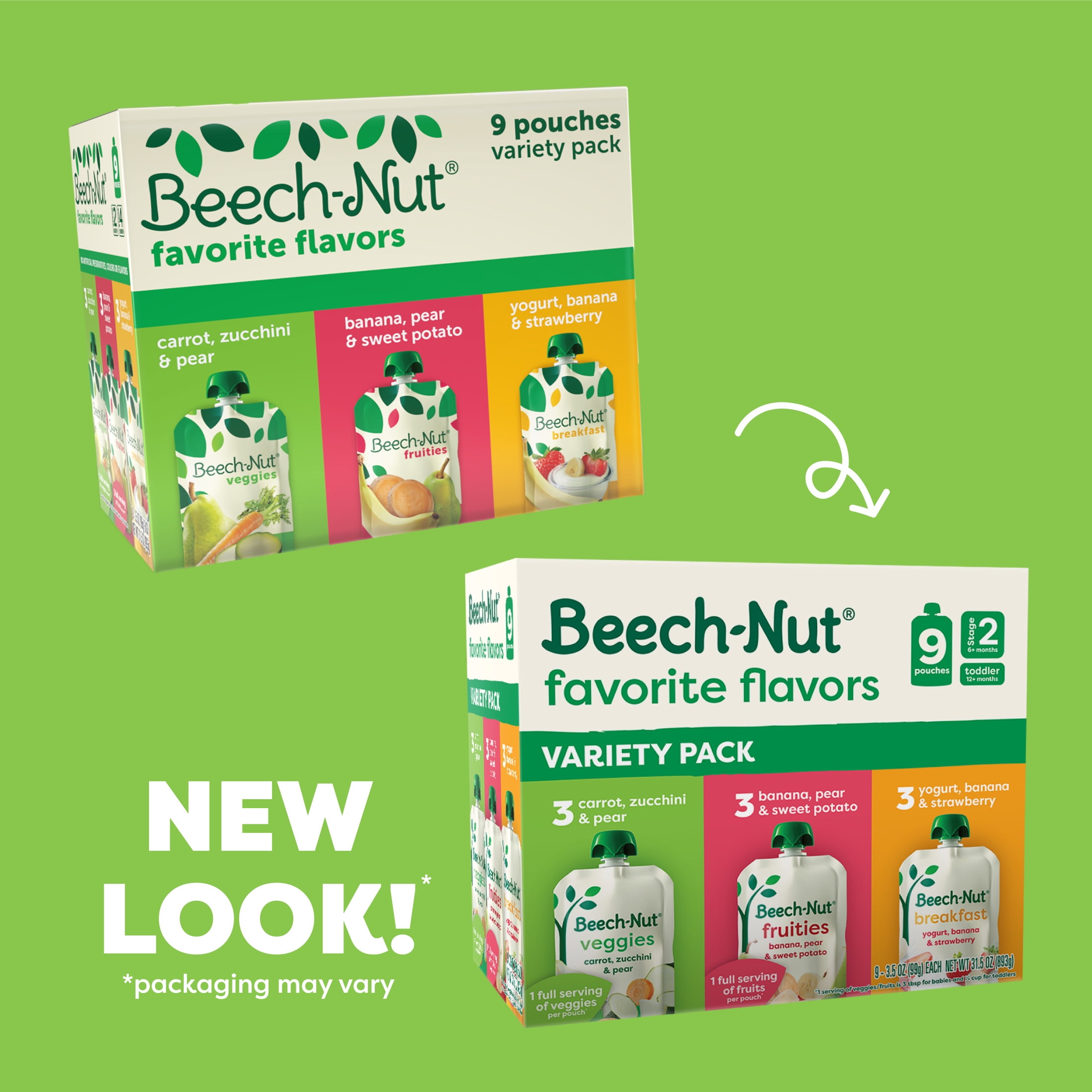 Beech-Nut Favorite Flavors Stage 2-4 Toddler Food Variety Pack, 3.5 oz Pouch (9 Pack)