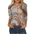 thumbnail image 2 of SELONE 3/4 Sleeve Tops for Women Plus Size Three-Quarter Sleeve Tops Blouses Regular Fit T Shirts Pullover Tees Tops Abstract Print T-Shirts Crew Neck Tops Casual Blouses Button Down T Shirts Khaki XL, 2 of 5
