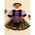 thumbnail image 3 of ZINTAOZT Infant Baby Girl Halloween Outfit Puff Sleeve Sequin Tulle Romper Dress Headband 2Pcs Halloween Clothes 0-2T, 3 of 8