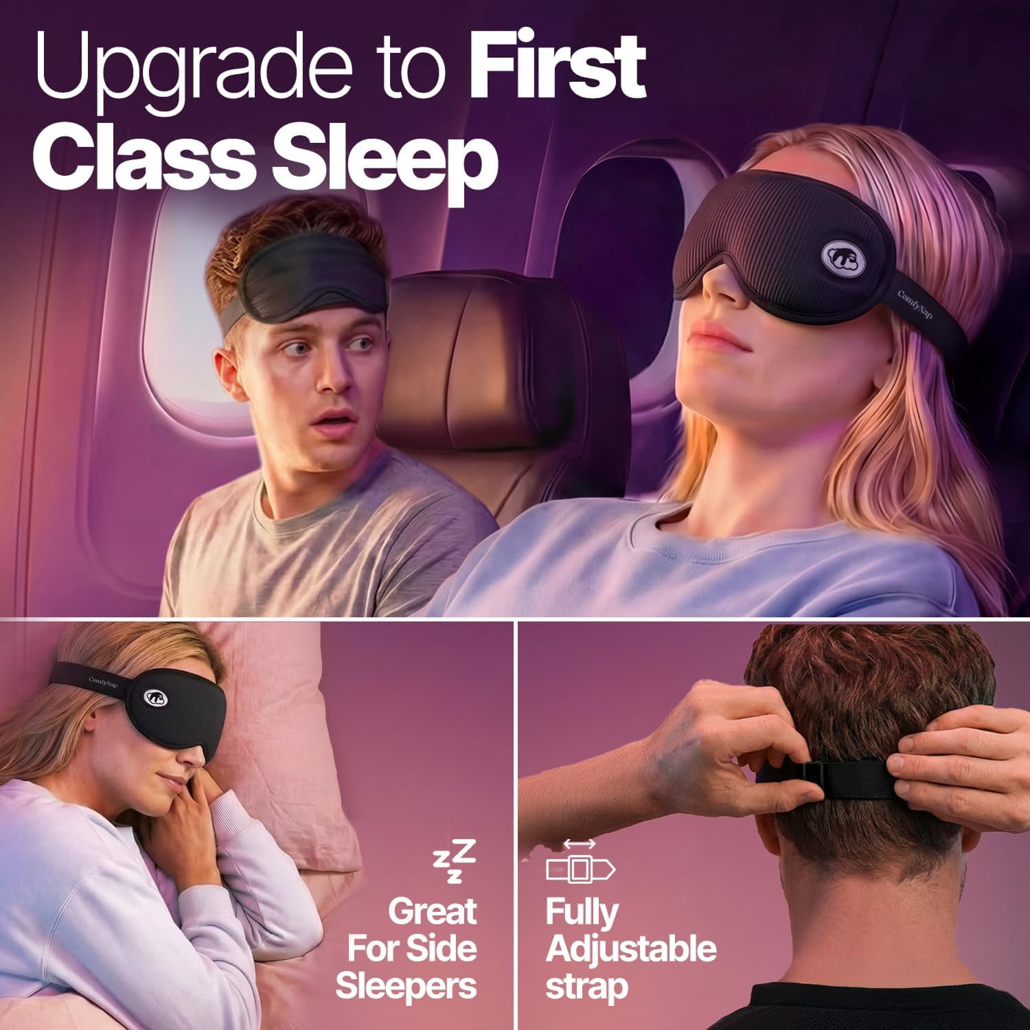 ComfyNap Sleep Eye Mask for Men and Women, Zero Eye Pressure 3D Sleeping Mask, 100% Light Blocking (Mercury)