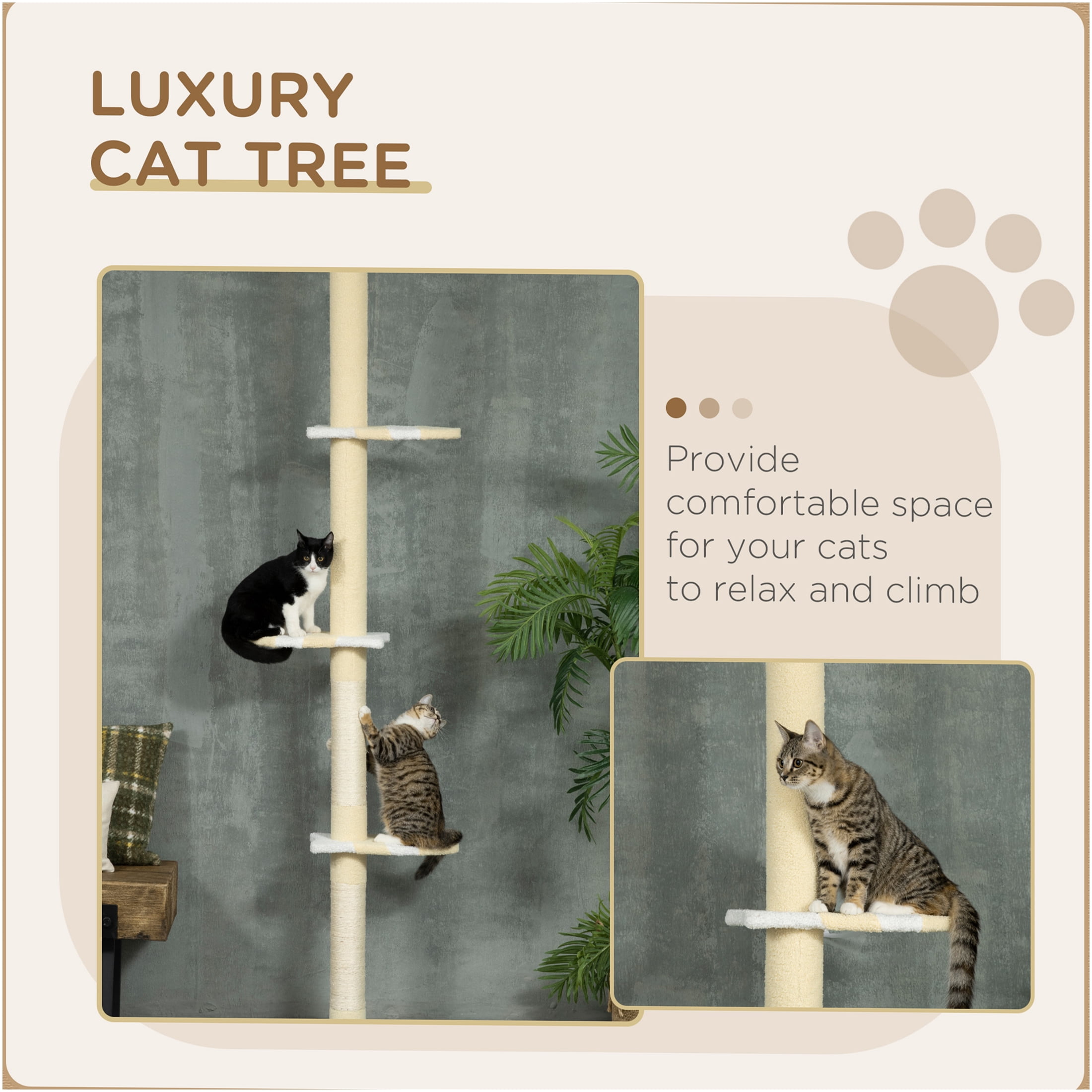 JERFIT 87"-103" Adjustable Cat Tree Tower with Plush Perches, Sisal Scratching Posts & Toy, Extra Tall Floor to Ceiling Cat Climber for Indoor Cats, Yellow