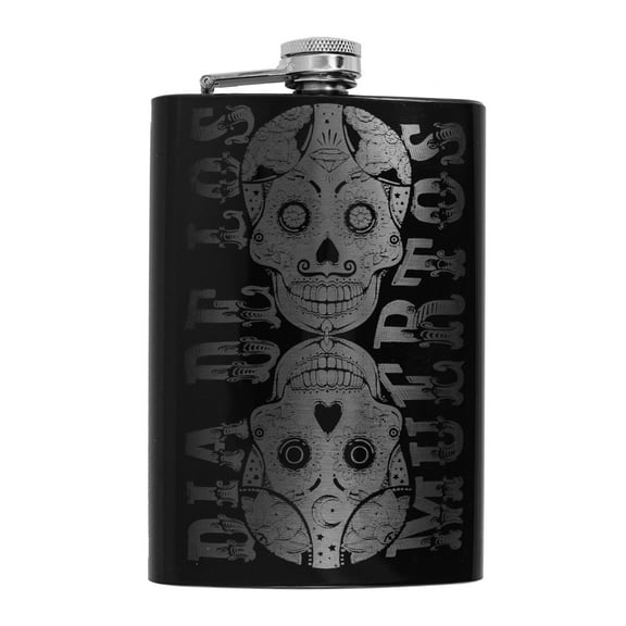 8oz BLACK Dia De Los Muertos Flask L1