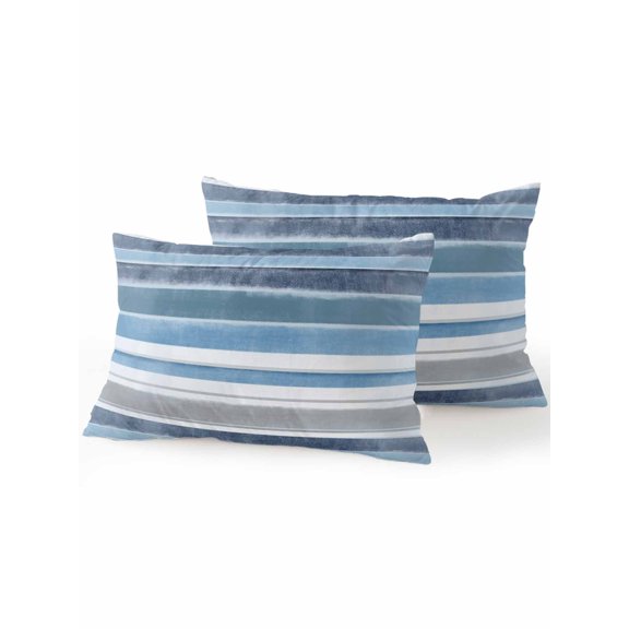 Waterproof Outdoor Throw Pillows with Inserts 12"x20" Set of 2, Blue Nordic Style Stripes Soft Decorative Pillowcases for Couch Bedroom, Blue Gray Texture Pillow Covers for Sofa Living Room
