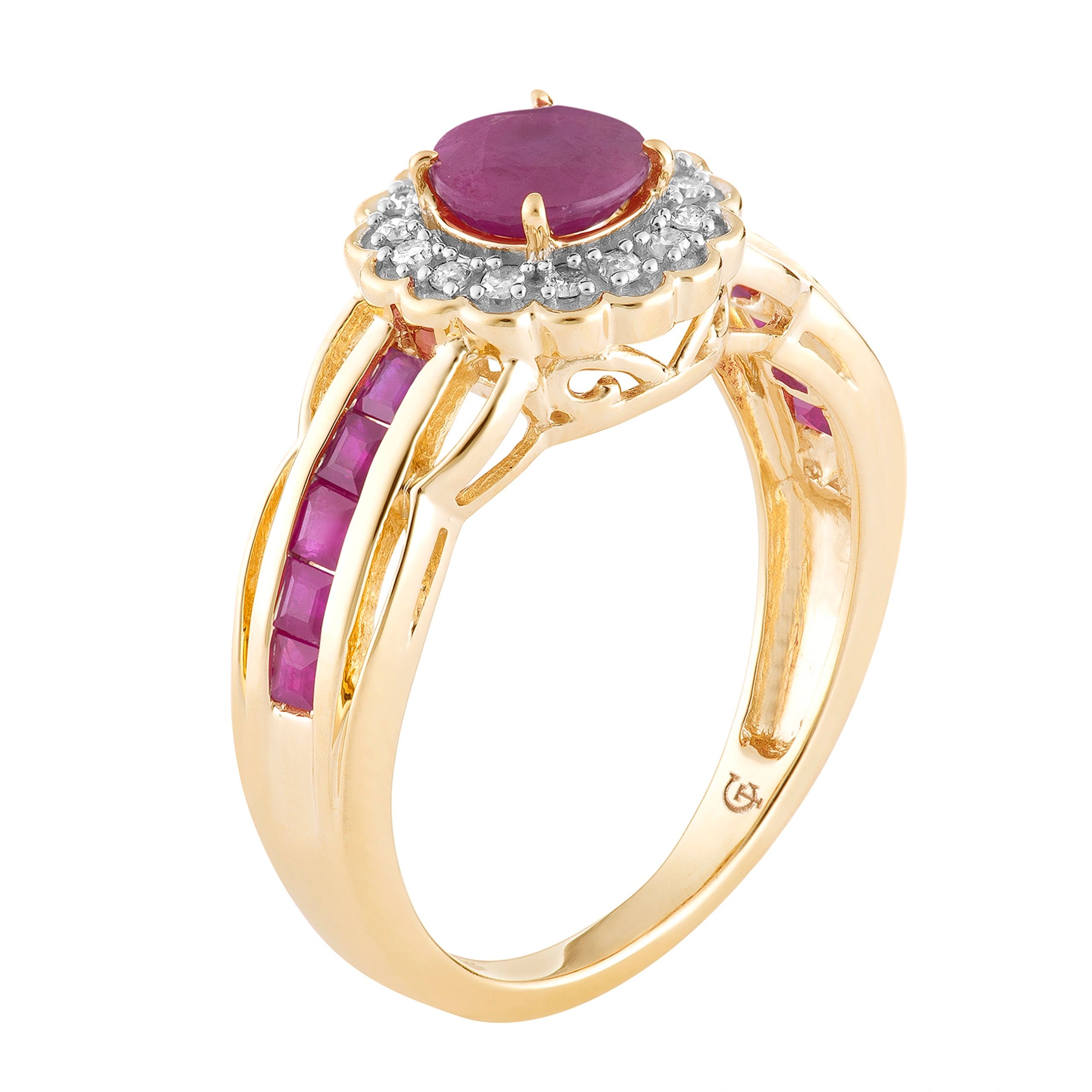 10k Gold Ruby & 1/8 Carat T.W. Diamond Tiered Flower Ring