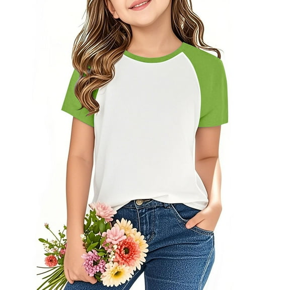 Hrsba Kids T Shirt 3-14 Years Unisex Crew Neck Short Sleeve Solid Color Summer Casual Shirt Lightweight Tee Airy Wear Pullover Style