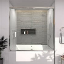 60 in. W x 60 in. H Sliding Semi Frameless Tub Door in Chrome Finish with Clear Glass