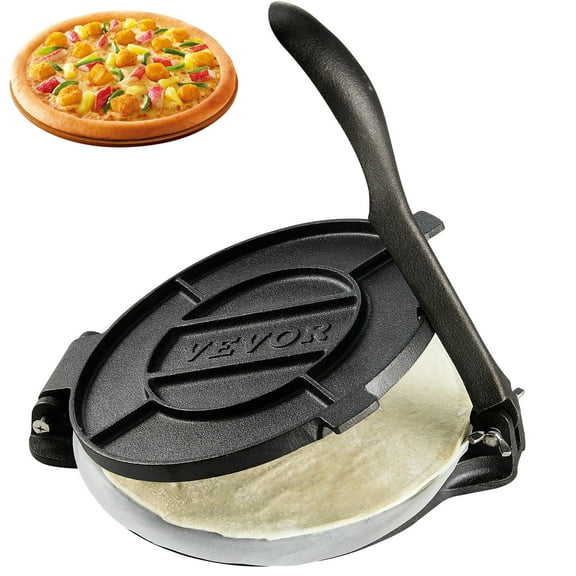 VEVOR Tortilla Press, 8 Inch Tortilla and Roti Maker, Cast Iron Heavy Duty Tortilladora Press, Pre-Seasoned Pataconera Maker with 100 Pcs Parchment Paper, Dough Maker for Flour Tortilla, Tawa