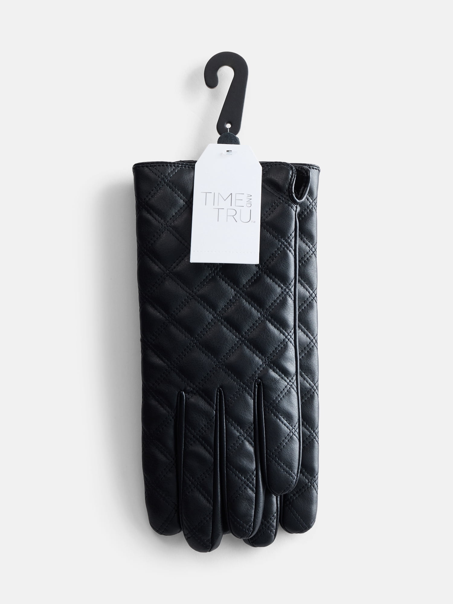 Time and Tru Women's Shiny Quilted Gloves, Black, Sizes S/M-L/XL