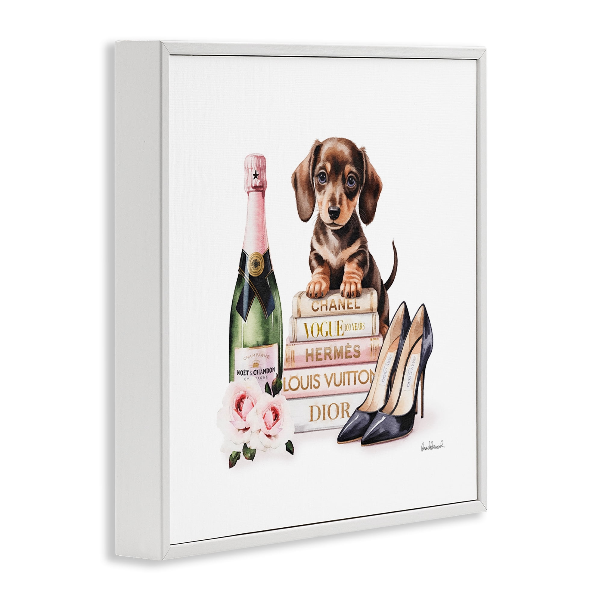 Stupell Industries Luxury Books & Puppy White Framed Giclee Art, design by Amanda Greenwood