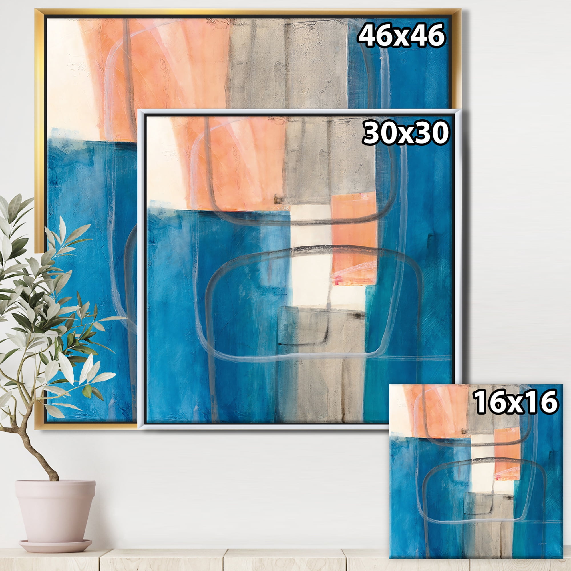 Designart ' Modern Simply Blue ' MidCentury Modern Framed Canvas