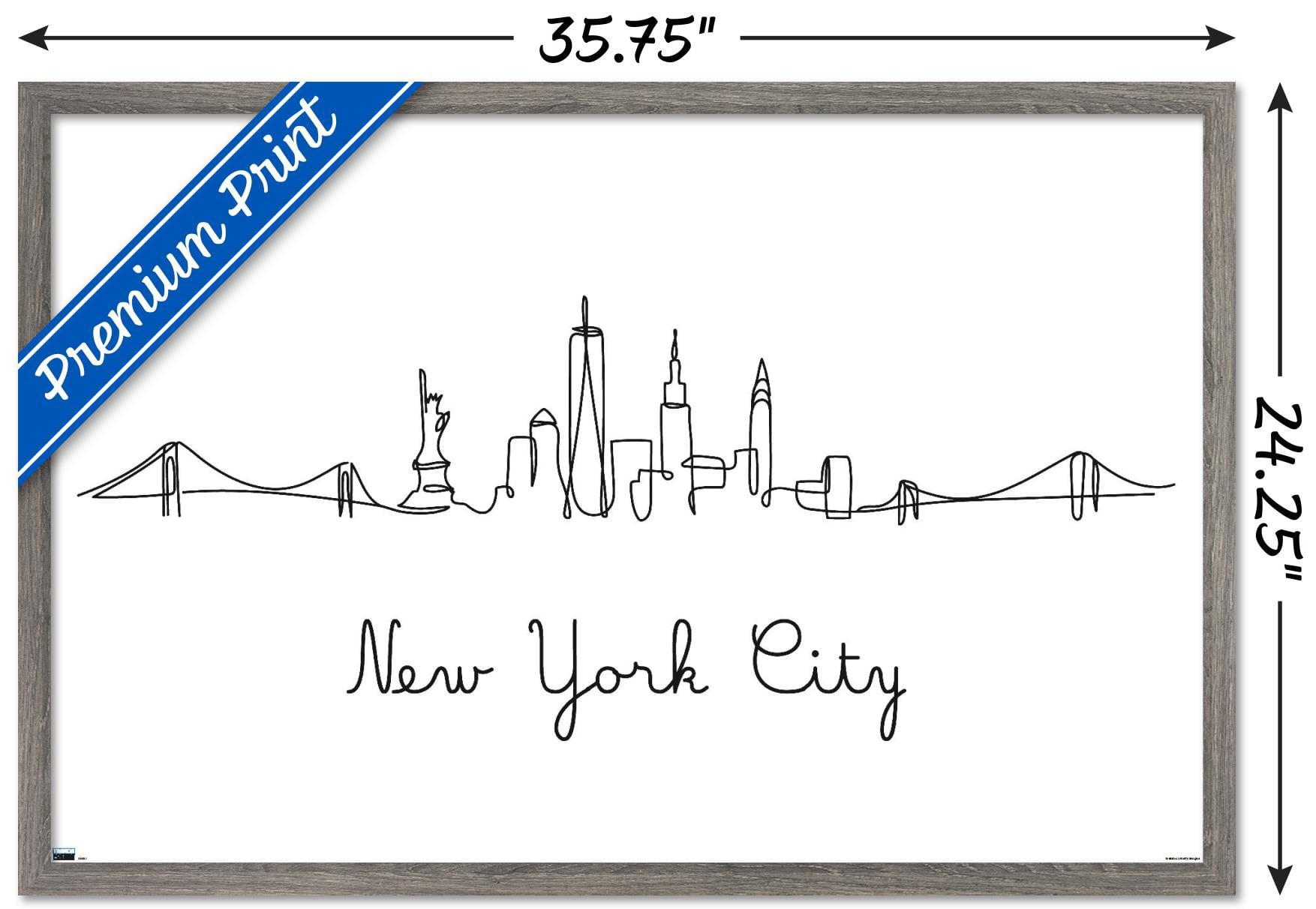 Line Art Skyline - New York City Wall Poster, 22.375" x 34", Framed