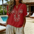 thumbnail image 6 of Vinsonshop Embroidered Tops for Women Embroidered Linen Tops Boho Linen Floral Embroidered Peasant Gauze Blouses Button Down Embroidered Shirt Womens Shirts Casual Red XXL, 6 of 9