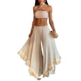 thumbnail image 3 of Women Ruffle Trim High Waisted Tassel Hem Flowy Pleated Boho Modest Wide Leg Pants  Color S, 3 of 7