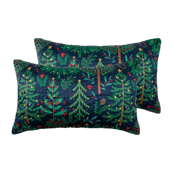 Levtex Home - Woodsy Wonder Sham Set - 2 King Shams (20x36in.) - Printed Velvet - Forest Trees - Quilted