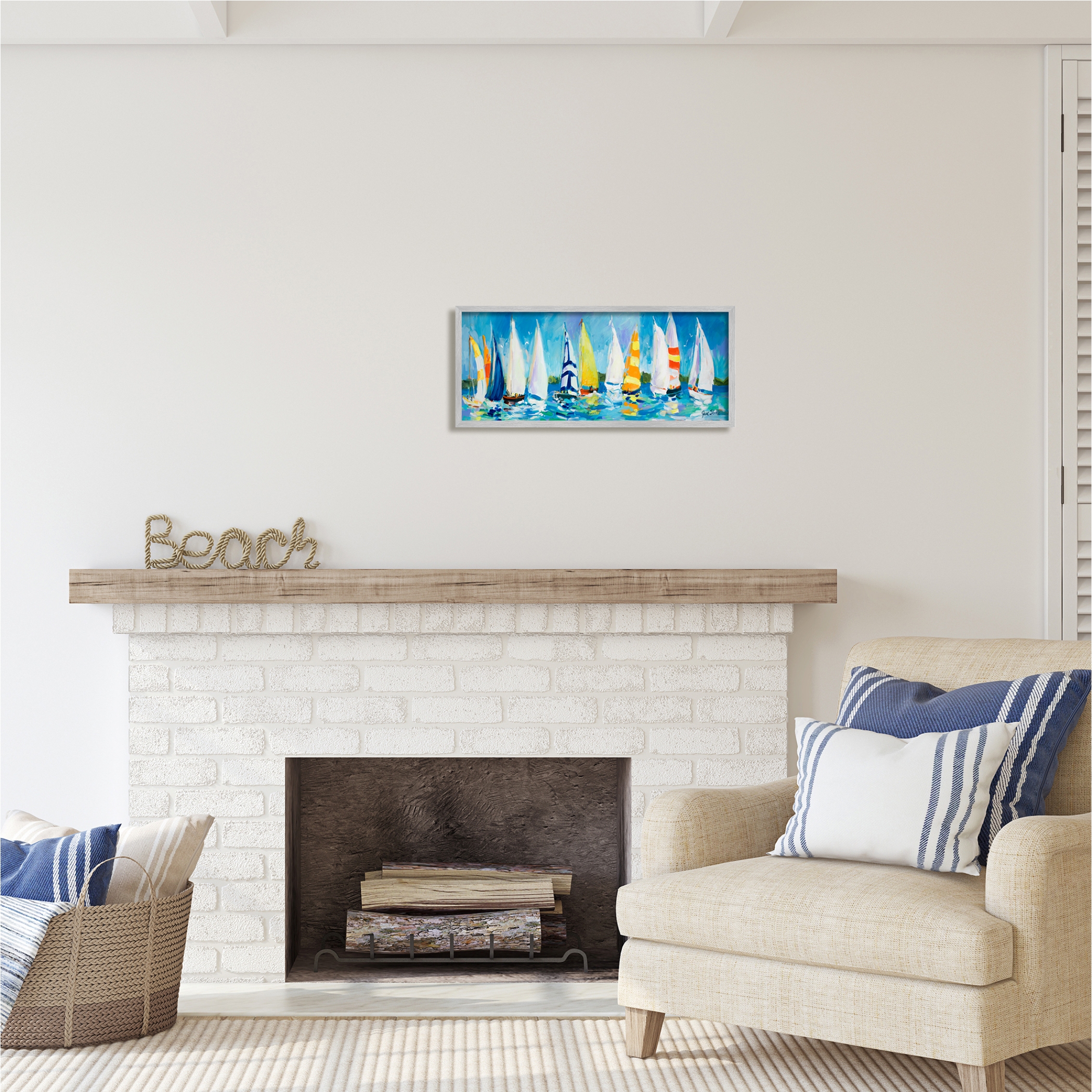 Stupell Industries Regatta Sailboat Fleet Transportation Painting Gray Framed Art Print Wall Art, 24 x 10