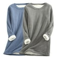 thumbnail image 2 of Feancey 2PC Fleece Lined Pullover Women Plus Size Thermal Tops Winter Warm Fuzzy Crewneck Sweatshirts Solid Color Lounge Pajamas Dark Gray XXL, 2 of 5