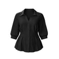 thumbnail image 7 of Timegard 3/4 Length Sleeve Womens Tops Lapel V Neck Dressy Casual Tops Tunic Tops Ruched Button down Shirts Tops(Black,XXXXXL), 7 of 7