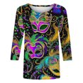 thumbnail image 5 of LEKWK Womens Mardi Gras Shirts Luxury Pearl Mask Face Round Neck 3/4 Sleeve Graphic Tees Gold Purple Green Costume Carnival Top, 5 of 5