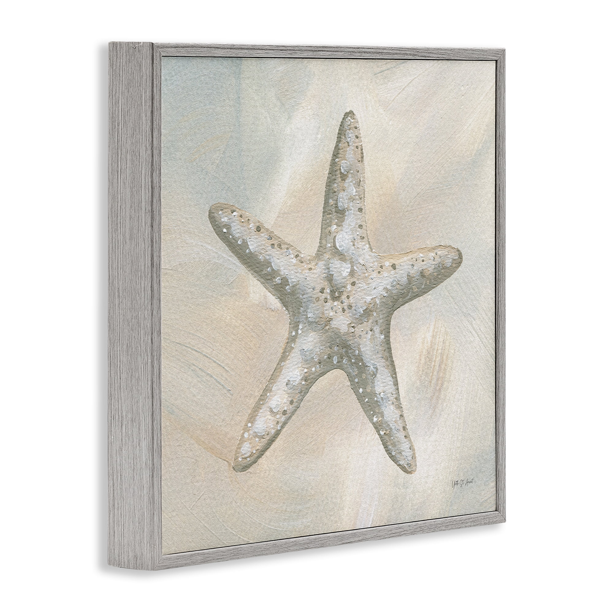 Stupell Industries Simple Beige Starfish Coastal Painting Gray Framed Art Print Wall Art, 17 x 17