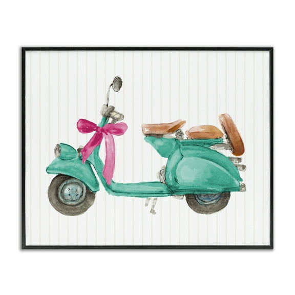 Stupell Industries Turquoise Scooter & Bow Transportation Painting Black Framed Art Print Wall Art, 14 x 11