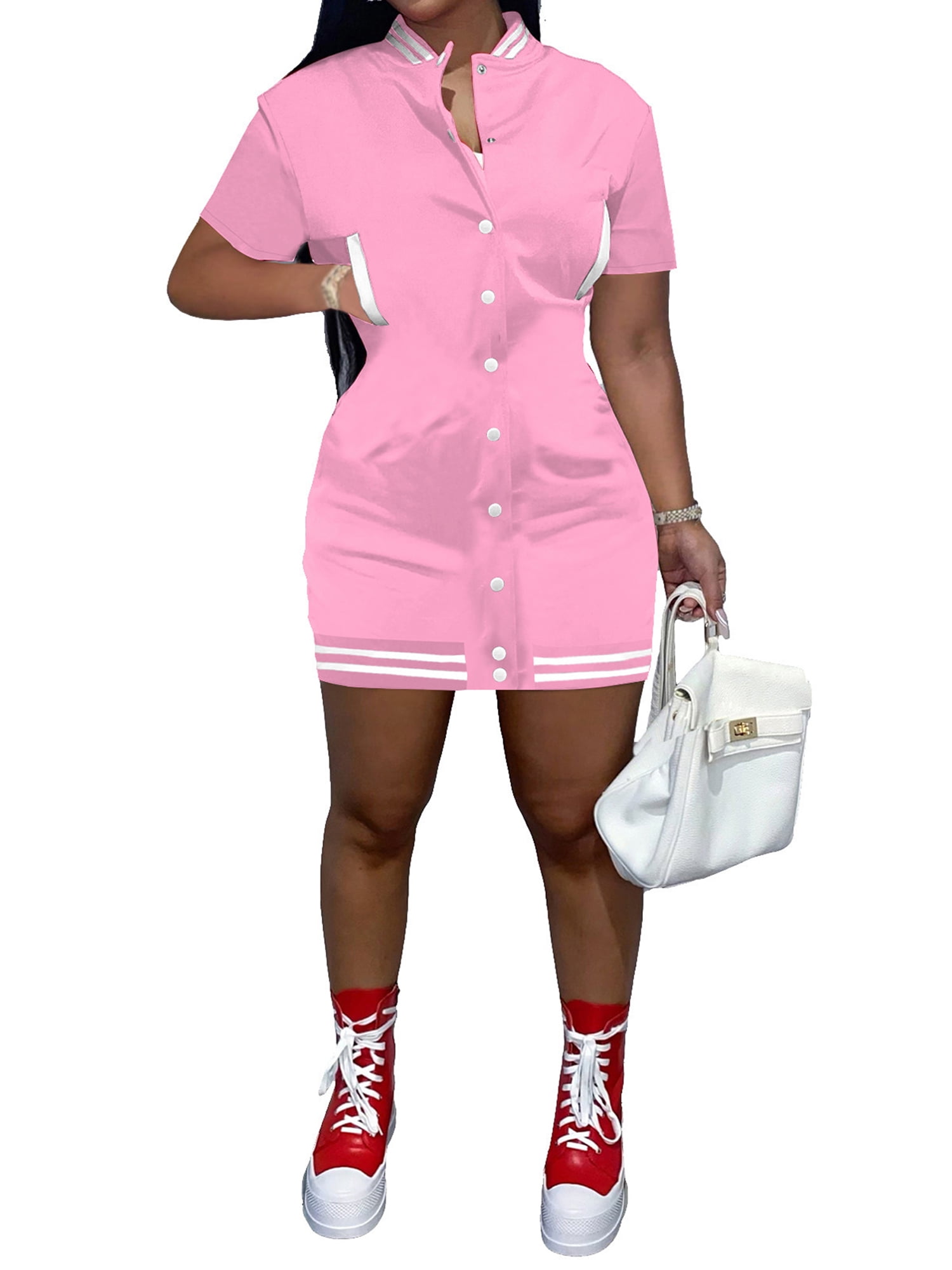 Kayotuas Womens Casual Sports Baseball Varsity Jacket Dress Short