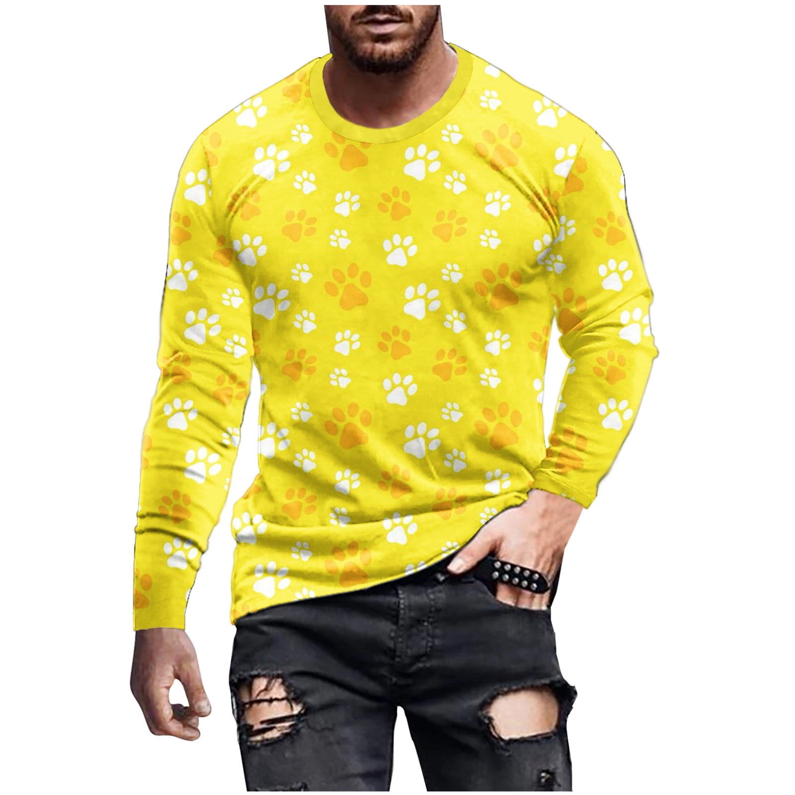 CYMMPU Men's Round Neck Hipster Shirt Clearance Going out Tops for Men Long  Sleeve Shirts Trendy Hip Pop Style Tunic Solid Color 2023 Spring Fashion  Clothes Yellow XXXXL 