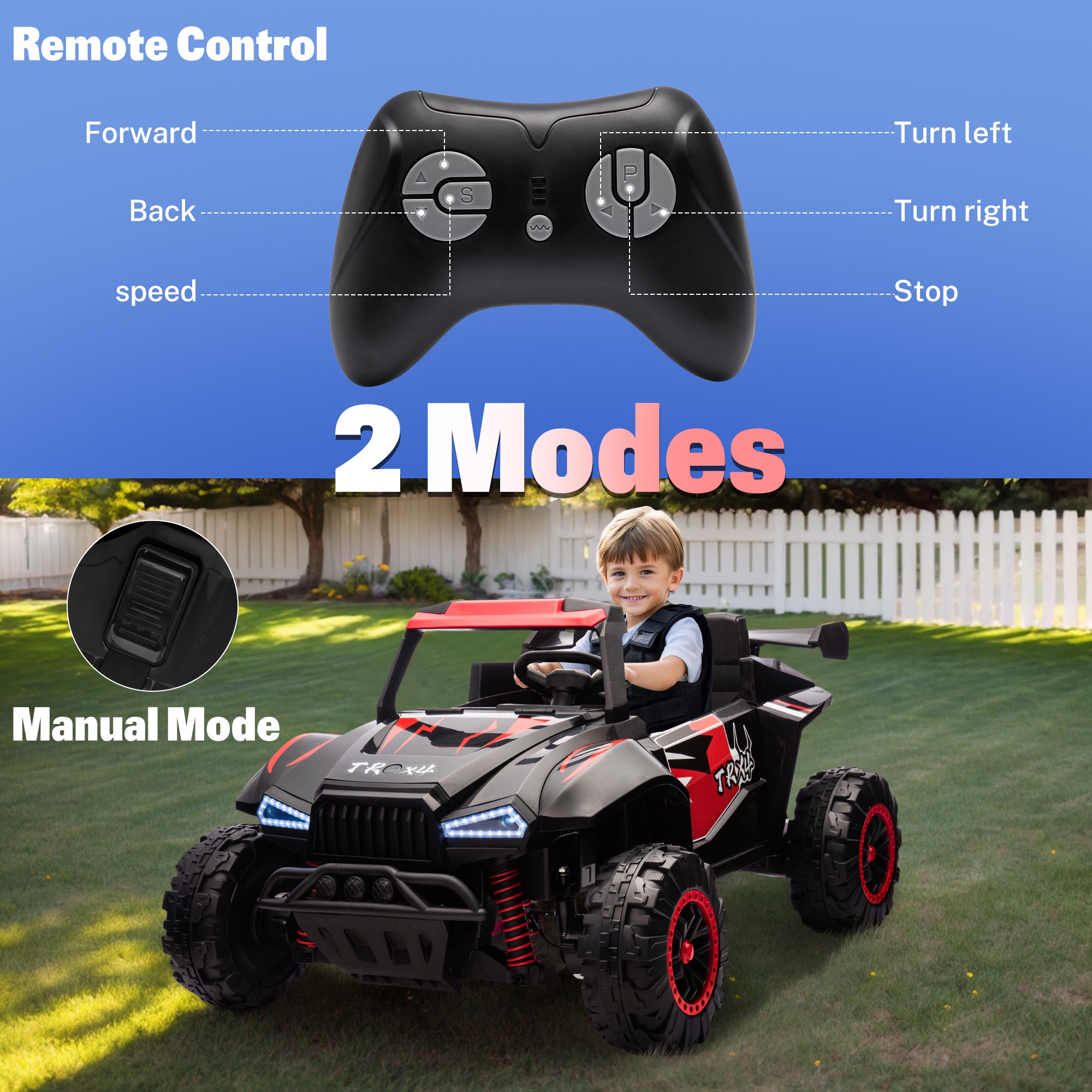 24V 2 Seater Ride on Toy Cars, Kids Ride on UTV Cars with Remote Control, Battery Powered Electric Car for Kids Boys Girls 3-8 w/Bluetooth, USB, Dual Flash Light, 4 Wheelers Drive, Black