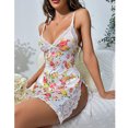thumbnail image 7 of Levmjia Women Floral Print Mesh Nightgown Spaghetti Strap V Neck Ruffled Hem Mini Slip Dress Spring Summer Home Sleep Breathable Soft Lightweight Flowy Cute Sheer Lingerie Night, 7 of 7