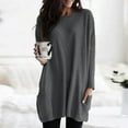 thumbnail image 2 of Odeerbi Solid Color Tops for Women Casual Loose Tunic Tops Long Sleeve Round Neck Printed Fashion Shirt With Pocket Dark Gray, 2 of 6