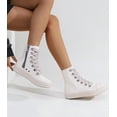 thumbnail image 2 of Beige Women Boots High-Top Lace-Up Zip Flat Party Casual Daily Wear Sneakers, 2 of 5