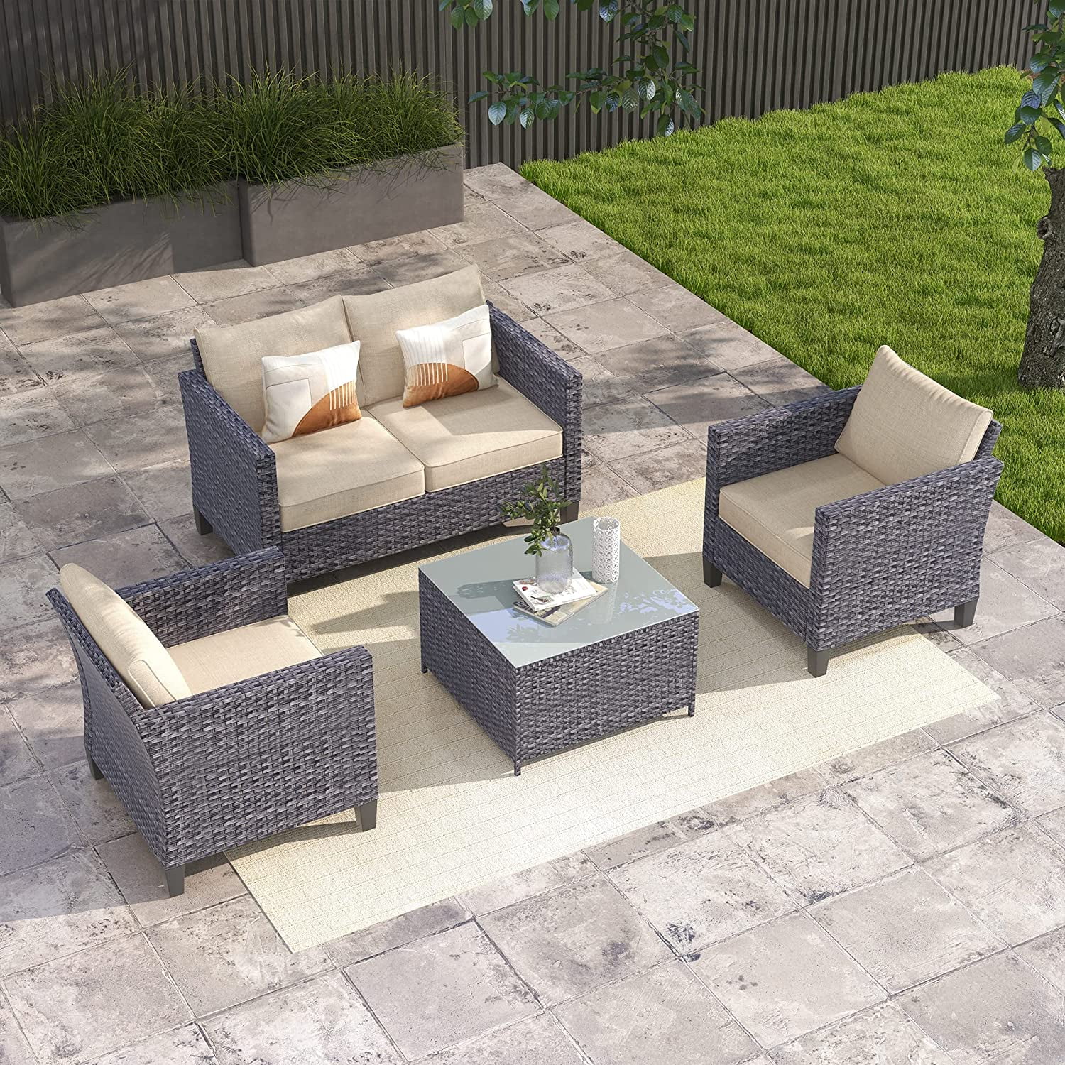 luxury ovios Patio Furniture Set 6 PCS Outdoor Sectional Sofa Set with ...