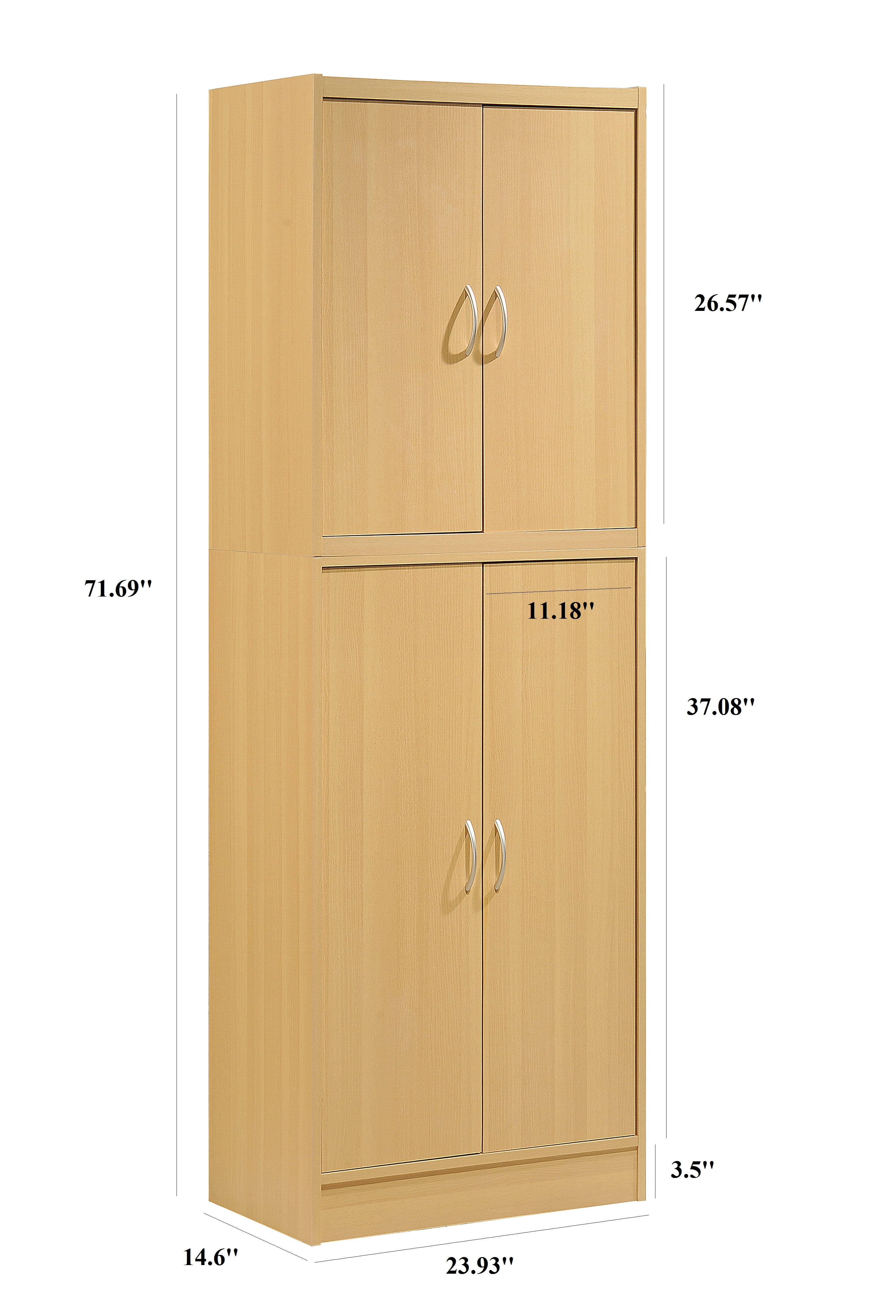 Hodedah 4-Door Kitchen Pantry with 4-Shelves, Chocolate-Grey