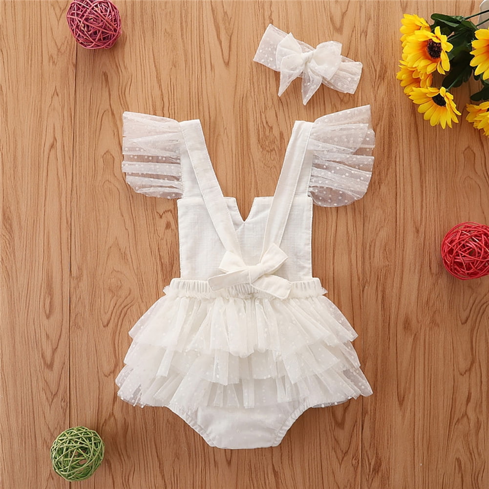 IBTOM CASTLE Baby Girls Lace Bodysuit Boho Clothes 1st Birthday Cake Smash Outfit Newborn Photography Outfits Summer Sunsuit 12-24 Months Beige White