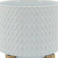 thumbnail image 3 of Benjara BM266287 Ceramic Planter with Chevron Pattern & Wooden Stand, White - Small, 3 of 5