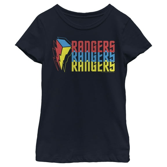Girl's Power Rangers Rainbow Text  Graphic Tee Navy Blue X Large