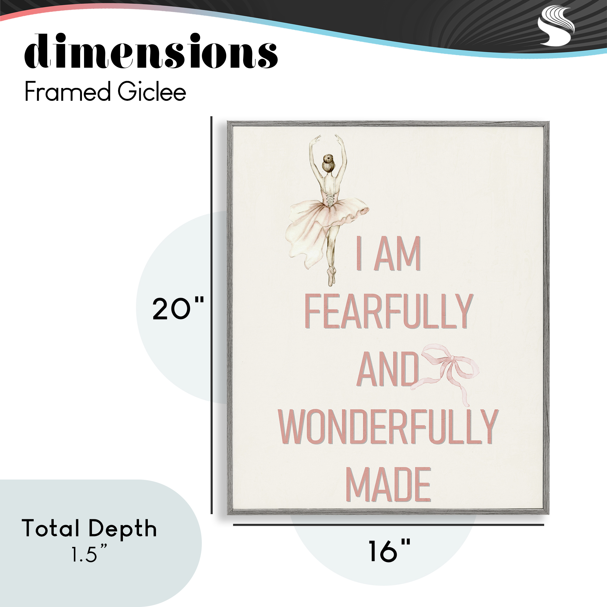 Wonderfully Made Ballerina Gray Framed Giclee Art, design by Kim Allen