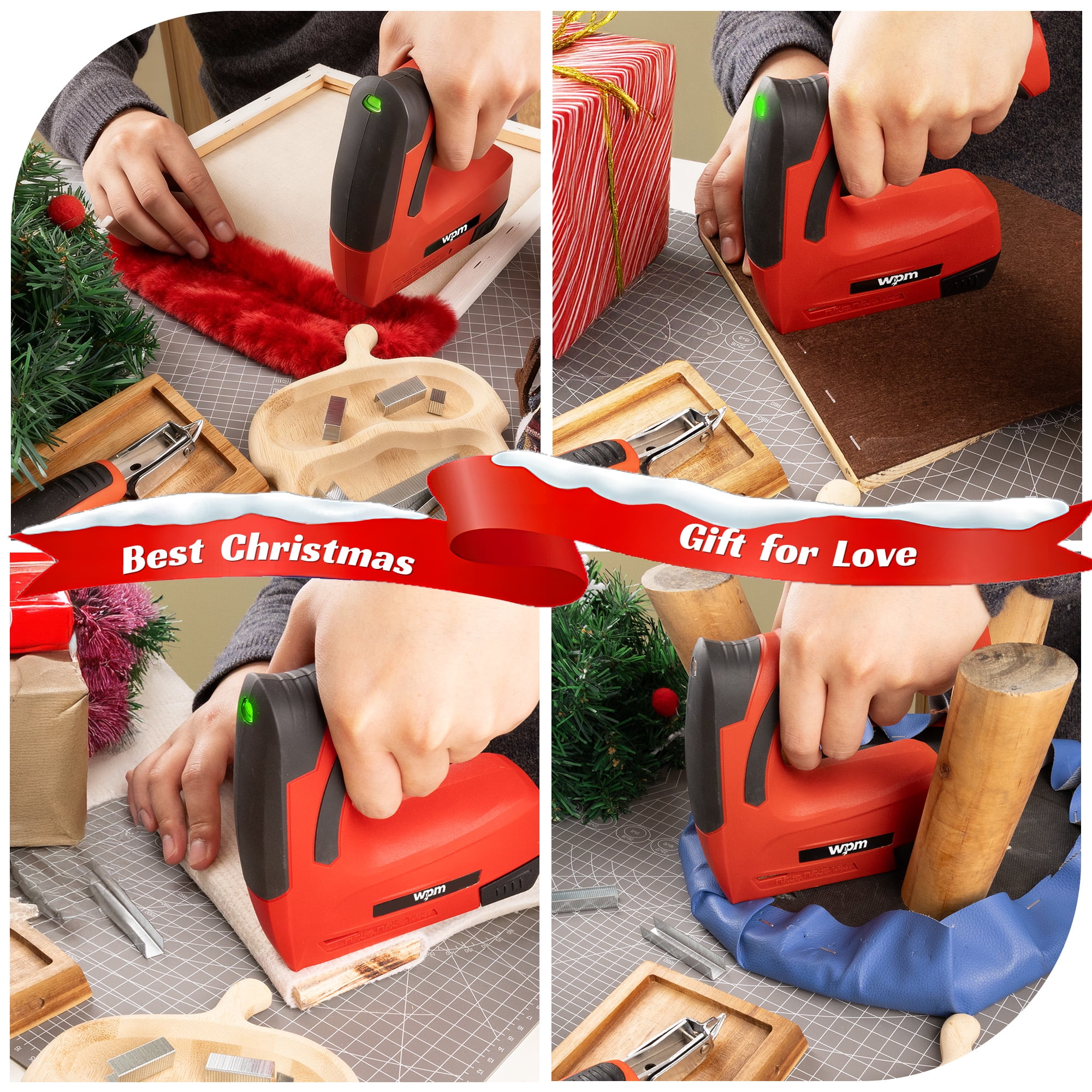 WPM Electric Staple Gun, 3 in 1 Cordless Staple Gun for Wood, 4V Rechargeable Staple Gun Kit w/ 1500 Staples Nails, Staple Remover & Fast Charger for Crafts, DIY, Decoration