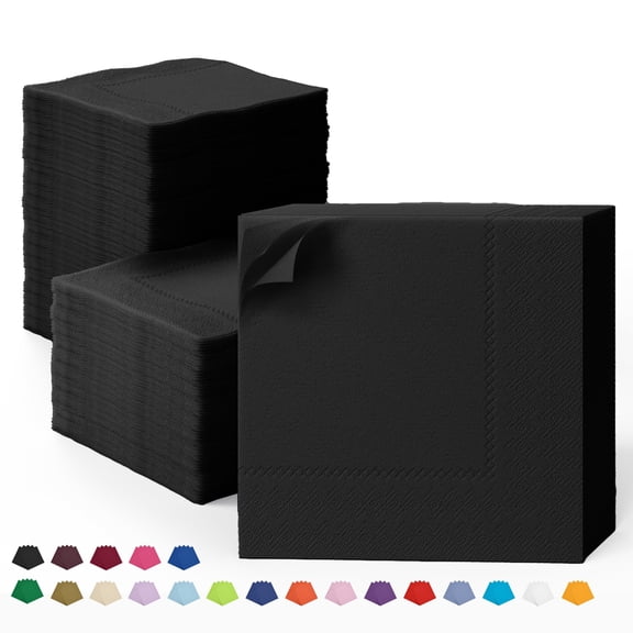 Exquisite Black Dinner Napkins – 50 Pcs 2-Ply Disposable Paper Party Napkins 8" x 8" Folded