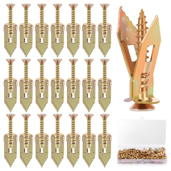 Grusce 120PCS Drywall Self Drilling Anchor with Screw Kit, 60 Sheetrock Anchor (1.22x0.43in) and 60 Zinc Plated Screw Easy Application for Shelf Mirror Cabinet Picture Frame