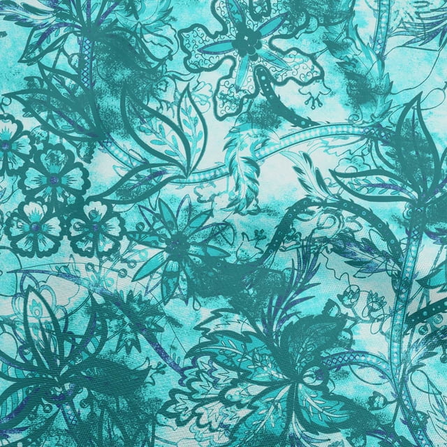 oneOone Tissu Jersey Viscose Vert Sarcelle Abstrait Floral Matériel de Robe Tissu Imprimé au Mètre 60 Pouces de Large