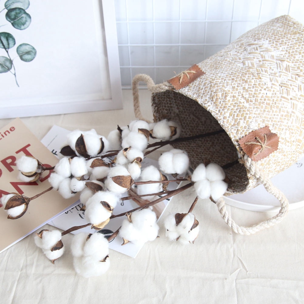 Phenofice Dried Cotton Stems White Artificial Flower Filler Home Decor 3Pcs 21X6X2In