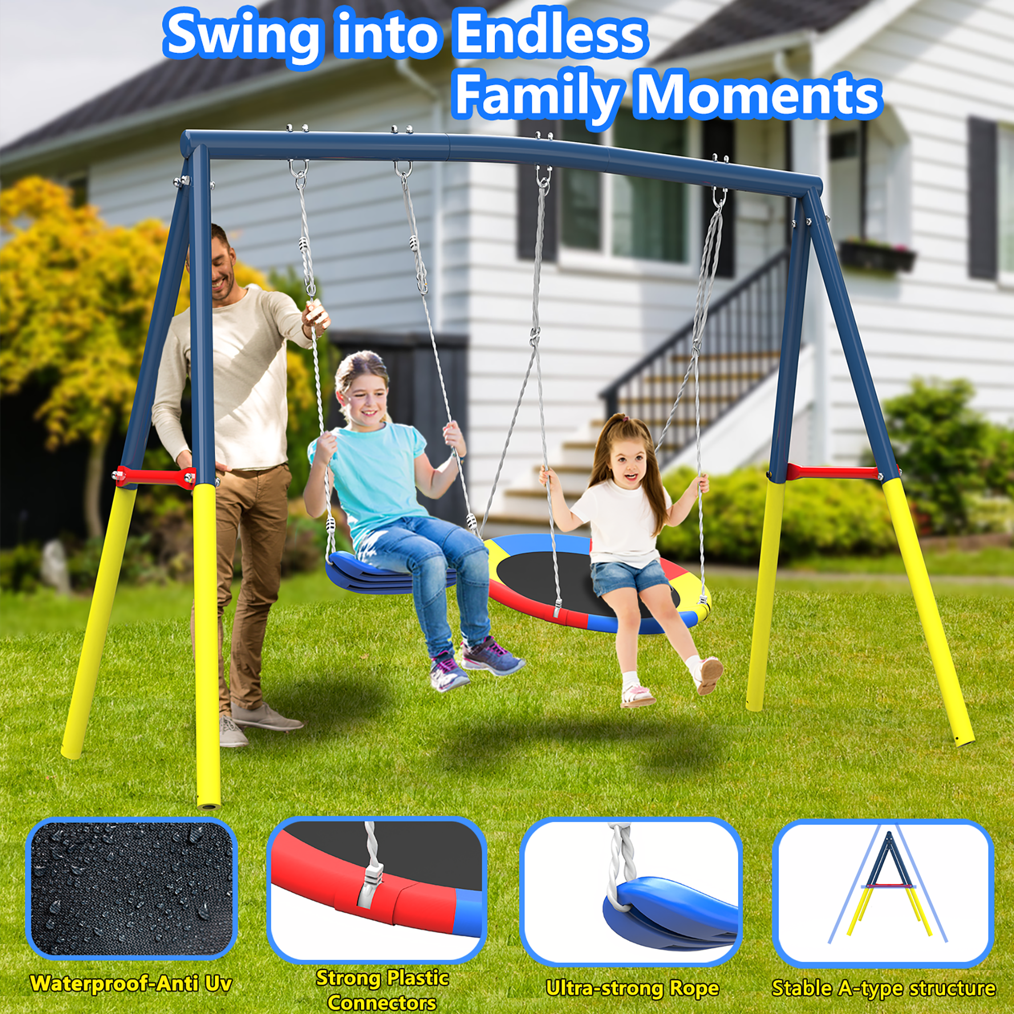 Mersco 15FT Heavy Duty Trampoline with Enclosure Net ,Swing Set Outdoor Big Trampoline for Backyard,Kids Trampoline with Basketball Hoop,Birthday and Holiday Gifts for Kids Jumping Trampoline,Blue