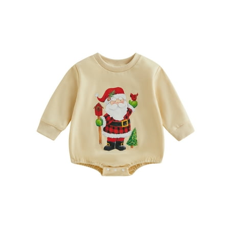 

Meihuida Baby Girls Boys Christmas Romper Letter/Santa Print Round Neck Long Sleeve Jumpsuits Casual Bodysuits