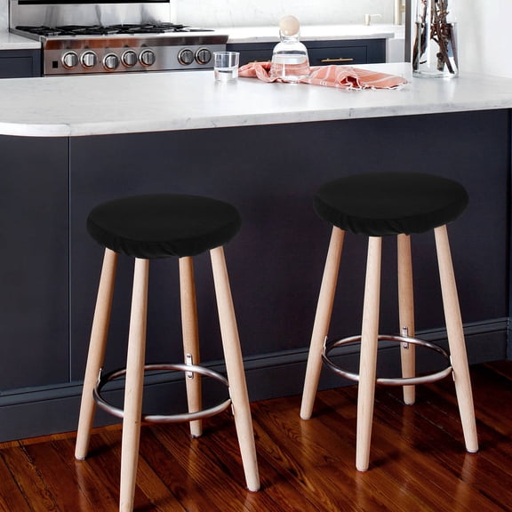 WEUVEB 4Pcs Washable Black Round Slipcover Barstool Covers with Elastic Band for Secure Fit