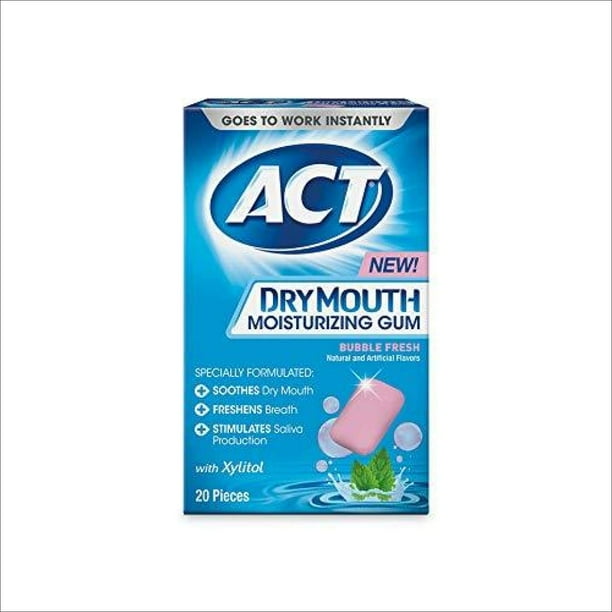 ACT Dry Mouth Moisturizing Gum, Bubble Fresh, 20 Pieces