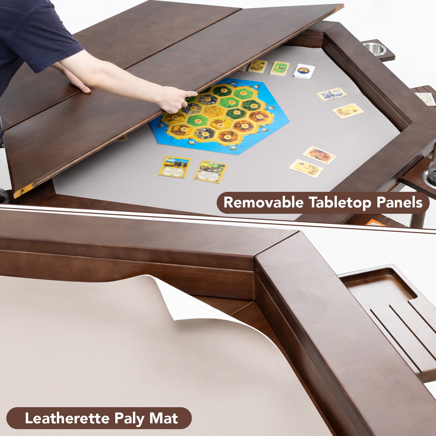 Avocahom Hexagon Solid Wood Game Table for 4-6 Players, Removable