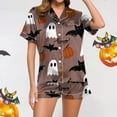 thumbnail image 2 of Ulitacool Halloween Pajamas Women Short Sleeve Pjs And Shorts Set Button Down Pumpkin Ghost Print Sleepwear Hallowmas Casual Jammies Nightwear Coffee M, 2 of 6