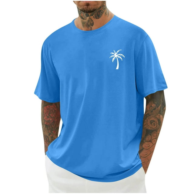 T-shirts pour Hommes Imprimés Palmier Graphiques T-Shirts Décontractés Été Plage Hawaïenne Manches Courtes Col Rond