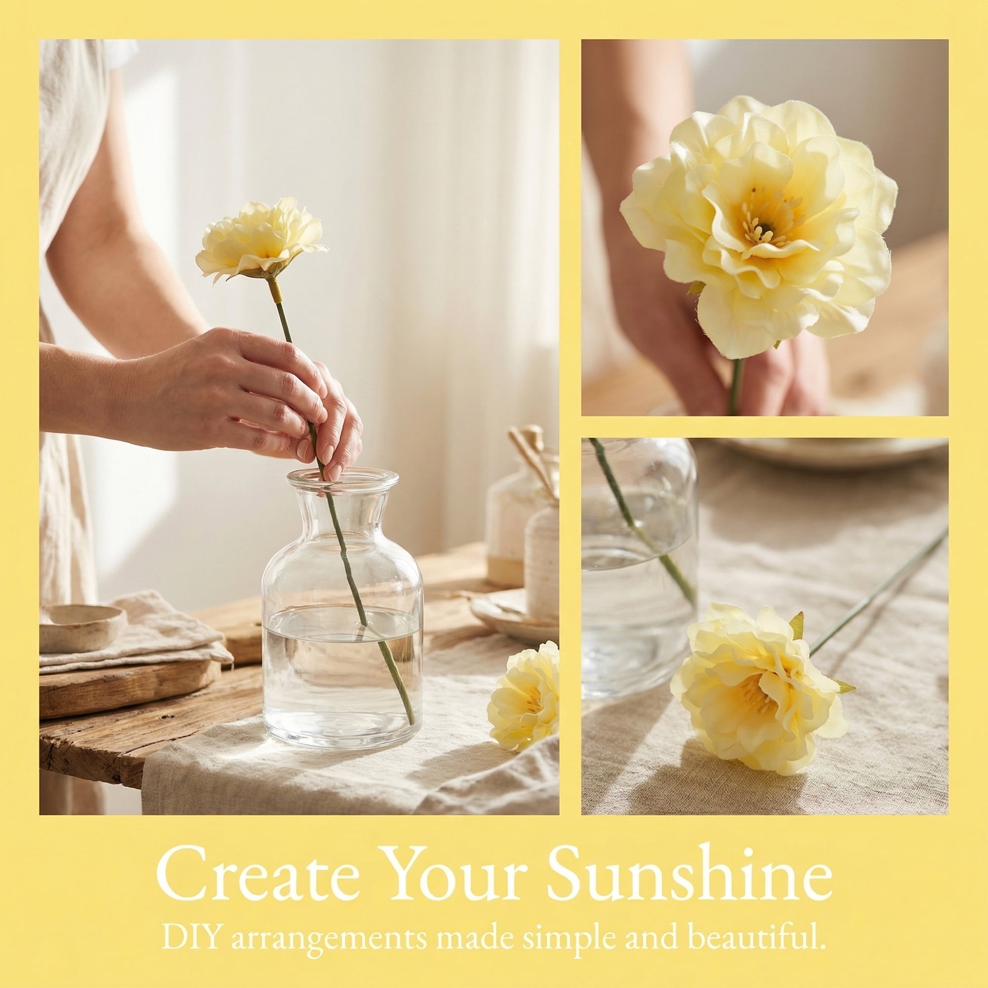 Unique Bargains Artificial Chrysanthemum Silk Mums Bouquets Light Yellow 7.1inch