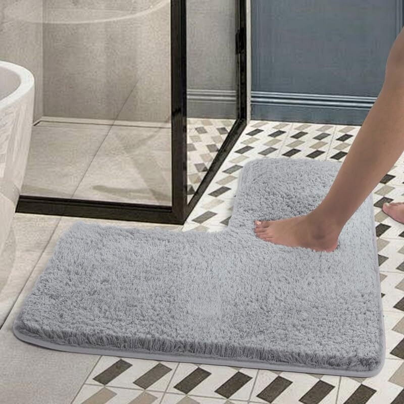 L-Shaped Bath Mat, Corner Bath Mat, Washable Carpet,Water Absorbent Soft Bath Rug, Non-Slip Floor Mats for Bathroom Bedroom Kitchen Living Room